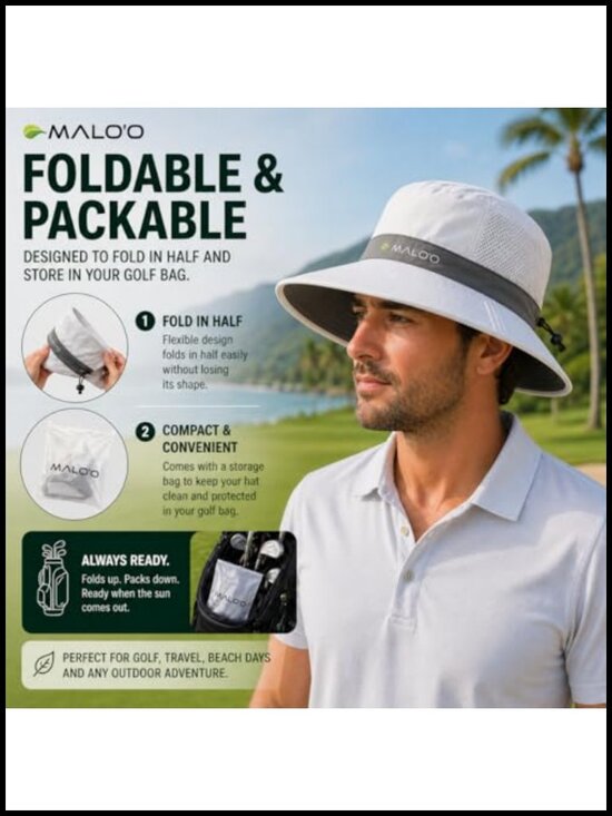UPF 50+ Sun Hat with Neck Coverage Foldable Golf Hat Adjustable